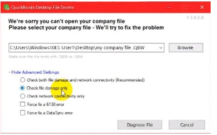 Utilize QuickBooks File Doctor Tool